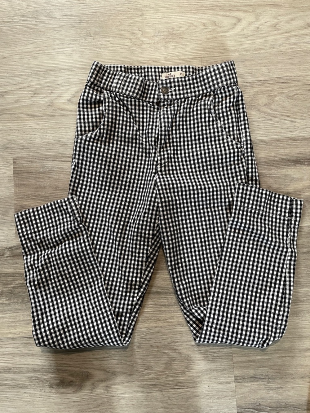 Hollister Black & White Gingham High-Rise Trousers, Size XS
